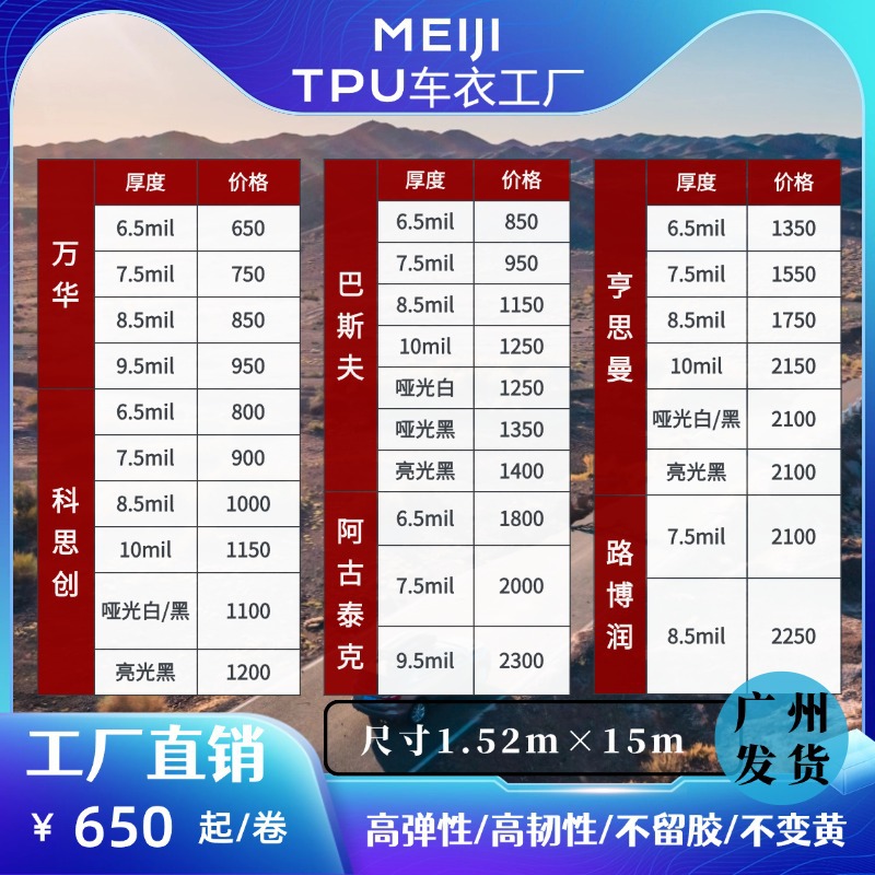 工厂批发TPU车漆保护膜PPF隐身透明车衣膜整卷自修复防剐蹭不黄变