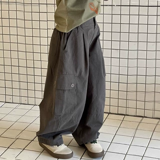 女童工装裤春秋款2026新款韩国童装男童春装洋气宽松休闲直筒裤子