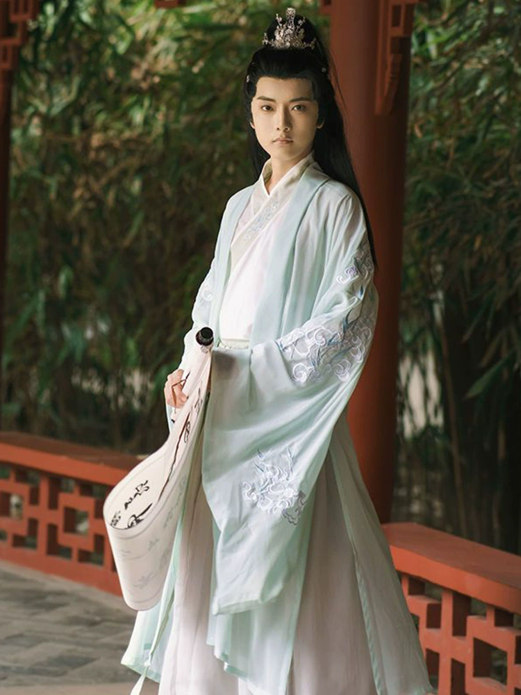 Оригинальный Hanfu мужской костюм 2025 новый стиль Wei и Jin кросс-шея талия-длиной большой рукав рубашка свежий и элегантный сказочный костюм древний мужской