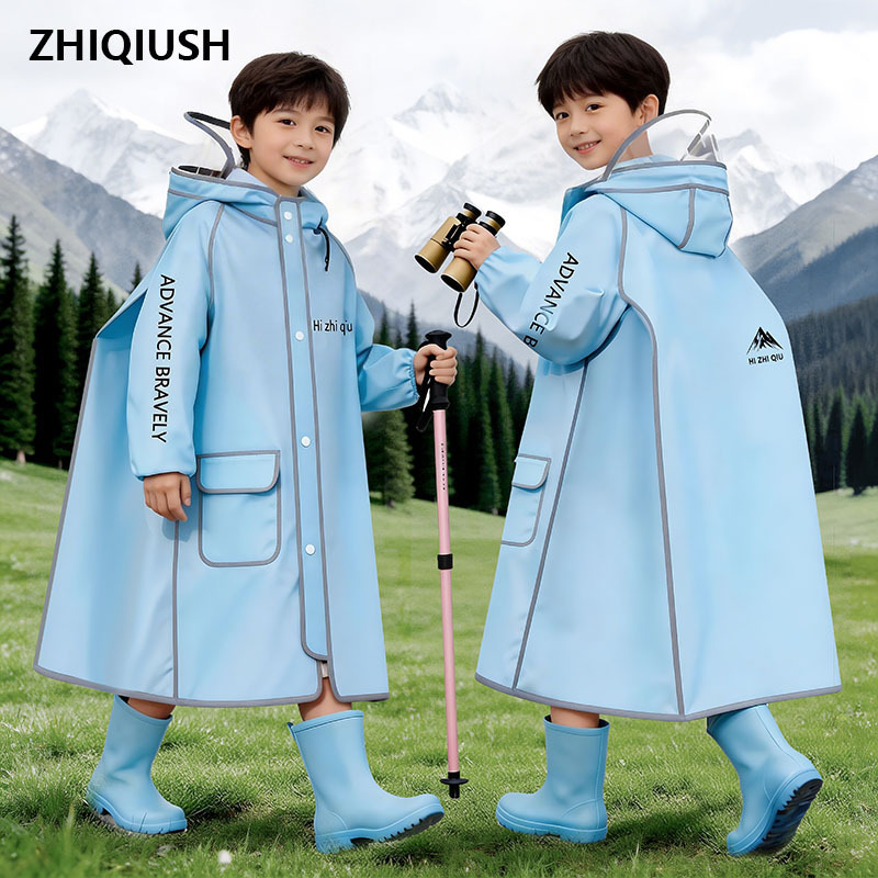 Primary and Secondary School Students, Boys and Girls, Full-Body Rain Poncho, Children's Raincoat, Large Children's Raincoat with Backpack Space