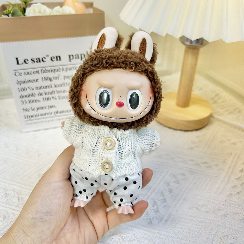 15cm ciego caja pull paño suéter pantalones macaron labubu colgante muñeca suéter Año Nuevo suéter lindo