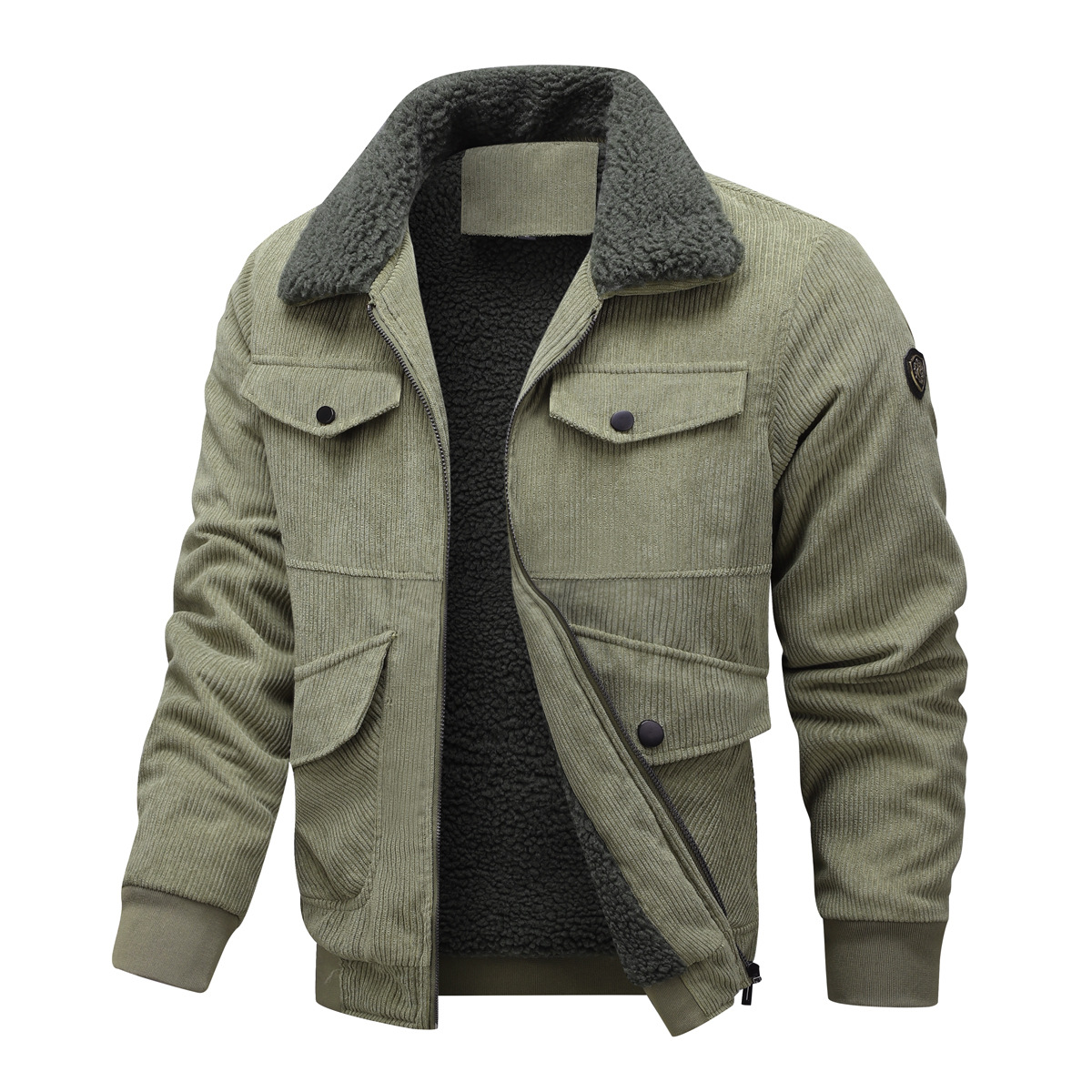 Capa de algodón M - 8X para hombres otoño y invierno 2025 nuevo tipo de tela de terciopelo grueso de algodón de mediana edad papá con chaqueta caliente de cachemira de cordero
