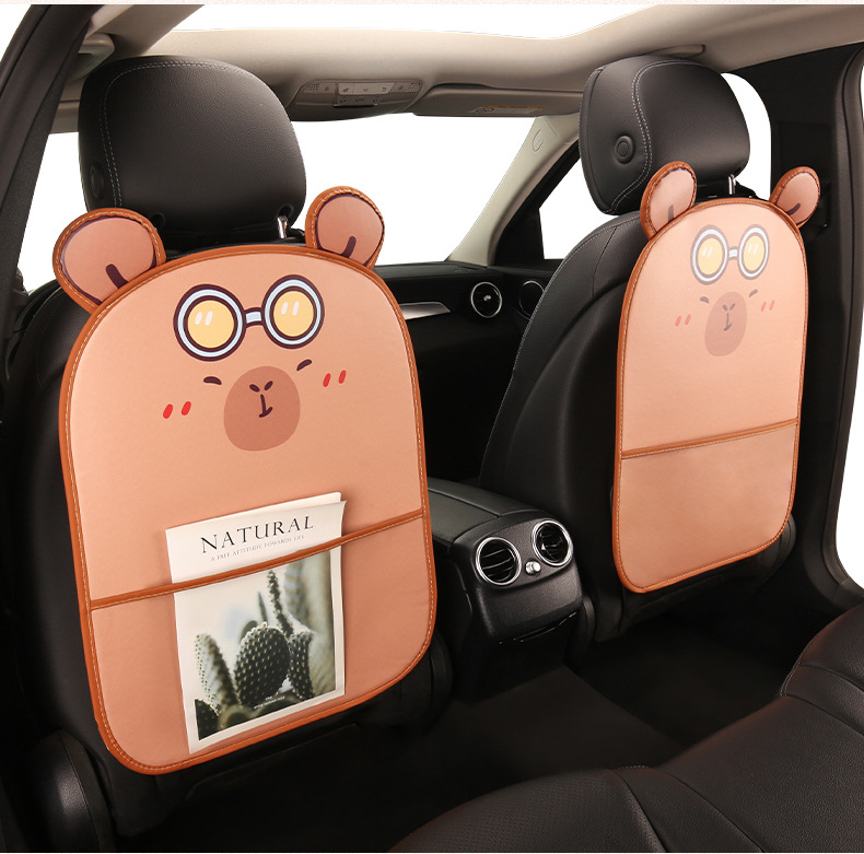 Female Cute Cartoon Car Seat Back Anti-Kick Pad Car Seat Rear Anti-Fouling Pad with Storage Belt Cross-Border Car Products