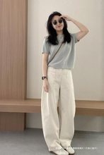 时尚套装女宽松夏季新款短袖冰丝针织衫上衣搭配休闲阔腿裤两件套