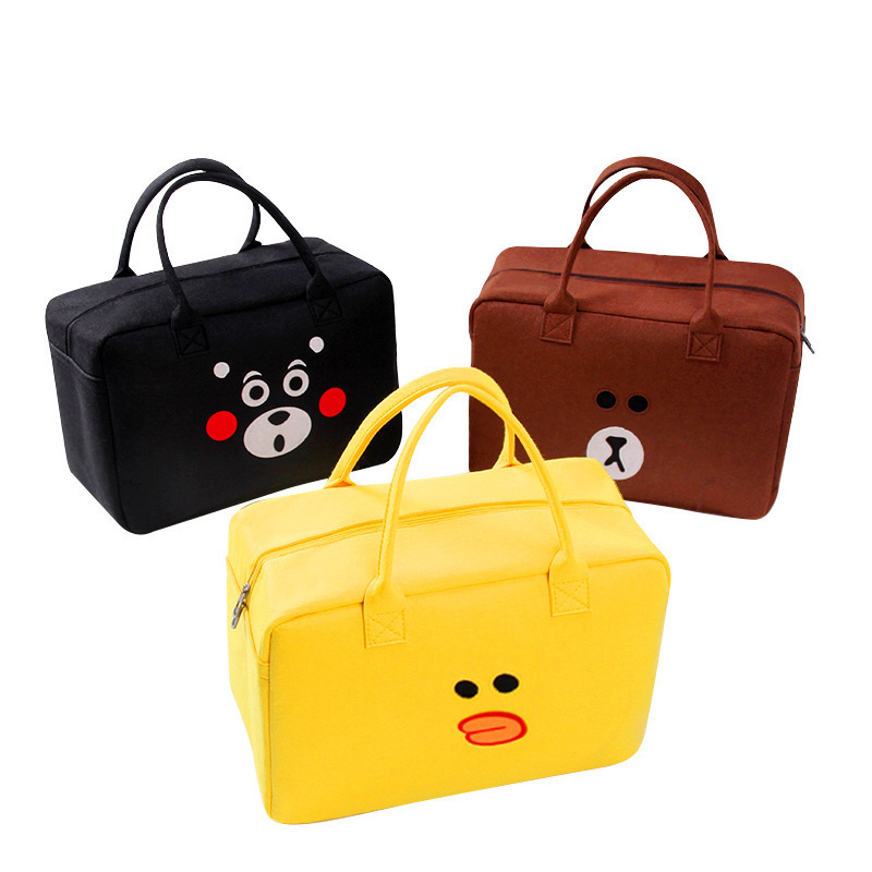 Coreano bolsa de viaje de dibujos animados de gran capacidad bolsa de equipaje moda ligera estudiante femenina plegable fieltro oso bolsa de equipaje
