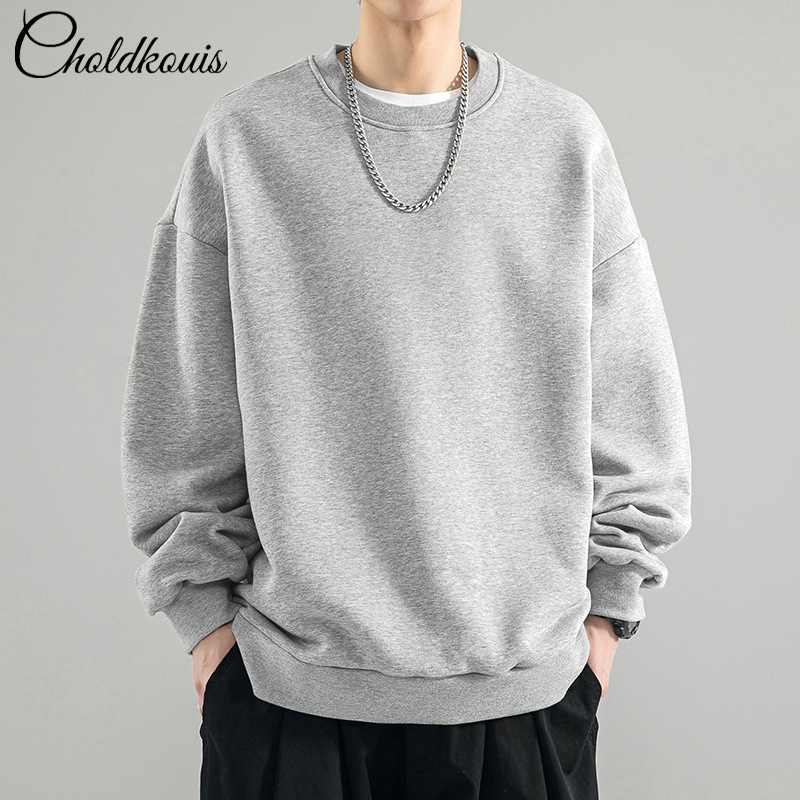 라이트 그레이 라운드넥 스웨트셔츠 레귤러 스타일 - 솔리드 컬러 [GL]