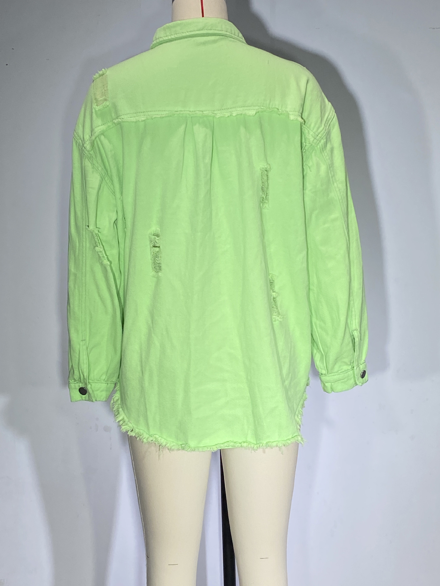Giacca di jeans donna con volant strappata bavero manica lunga_voghion.com