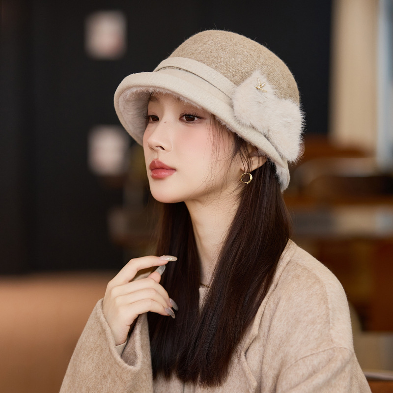 秋冬季帽子女款羊毛混纺渔夫帽中老年人妈妈帽气质蝴蝶结毛呢盆帽|undefined