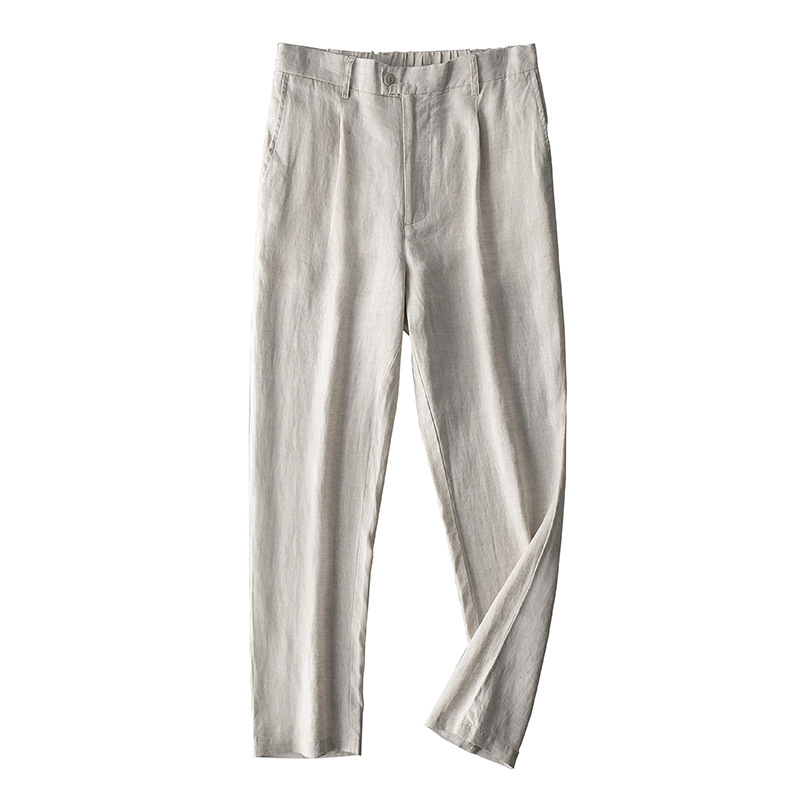 Spring and Summer Linen Men's Casual Pants Slim-Fit Loose Waist Pants Cotton and Linen Skinny Pants Solid Color Ankle-length Pants Thin