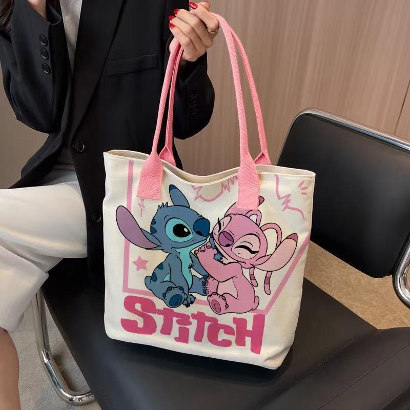 Cross-Border Stitch Cartoon Cute Canvas Bag 2025 Large Capacity Shoulder Tote Bag Student Shopping Bag Handbag