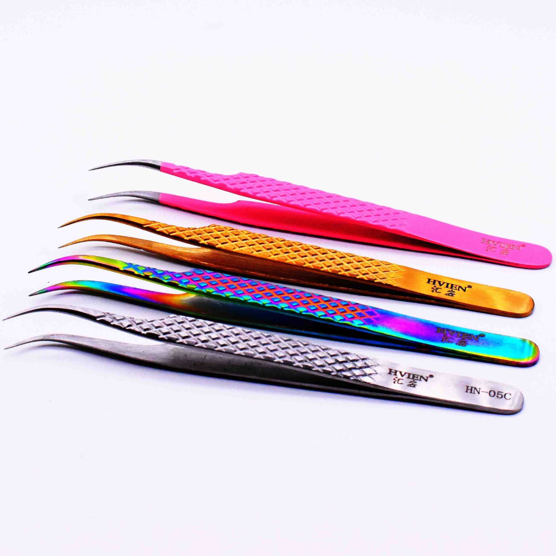 厂家供应高精密嫁接睫毛开花镊子304不锈钢弯头条纹美睫镊皇后夹