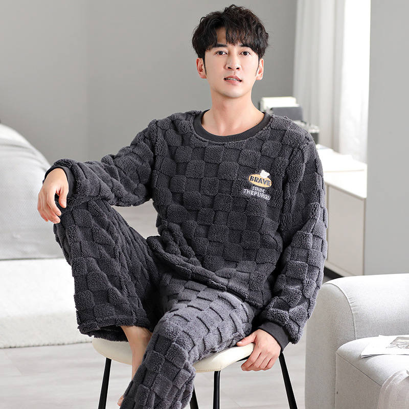 2023 pijamas de lana de coral de invierno para hombres cálido y grueso forro de felpa simple ropa de abrigo casual homewear