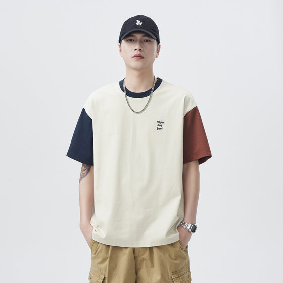 Cool T-shirt men's 2025 new short sleeve men's summer loose trend American retro embroidery 240g heavy T-shirt
