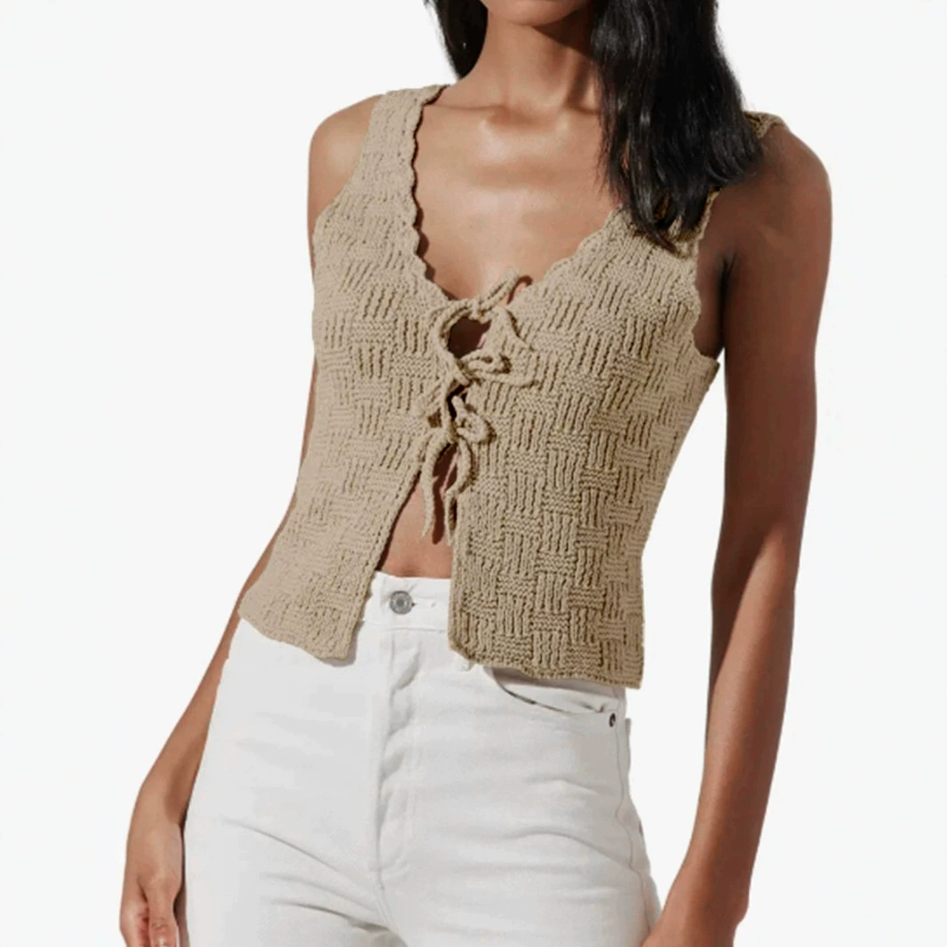 Внешняя торговля Трансграничная Европа, Европа и Амазонка производитель женский вязаный свитер без рукавов кардиган с воротником жилет пляж весна и лето