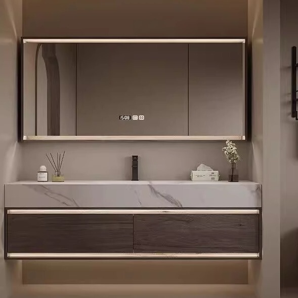 Designer Slate Hot-Bent Integrated Basin Bathroom Cabinet Combination Light Luxury Bathroom Extension Washstand Washbasin Cabinet