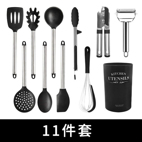 Stainless steel silicone kitchen utensil set spatula soup spoon scraper egg beater home kitchen non-stick utensils