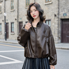 2025品牌春秋季新款立领宽松显瘦绵羊皮皮衣外套洋气小衫长袖女