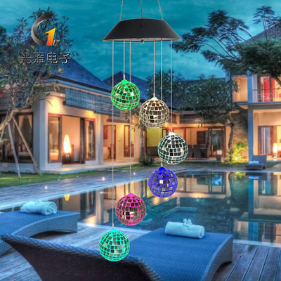 Cross border Selling solar energy Mosaic Campanula lamp wholesale Mirror Ball Campanula lamp Pellet Colorful Discoloration Wind chime