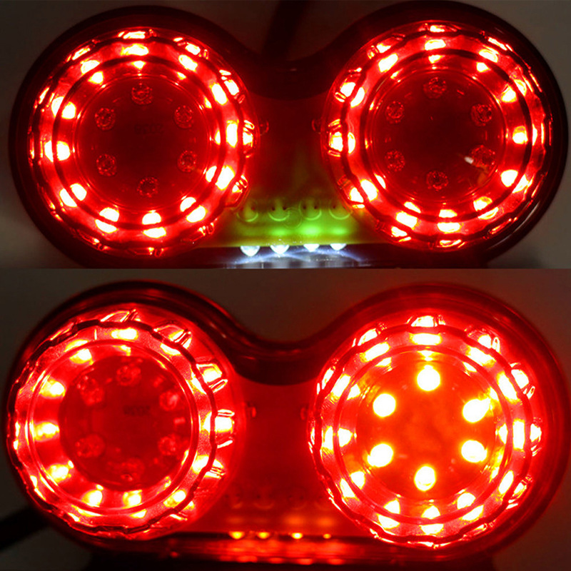Motorcycle Modified Led Rear Tail Light Harley Retro Bike Dual Round Led License Plate Tail Light Brake Turn Signal Anti-Rear Collision