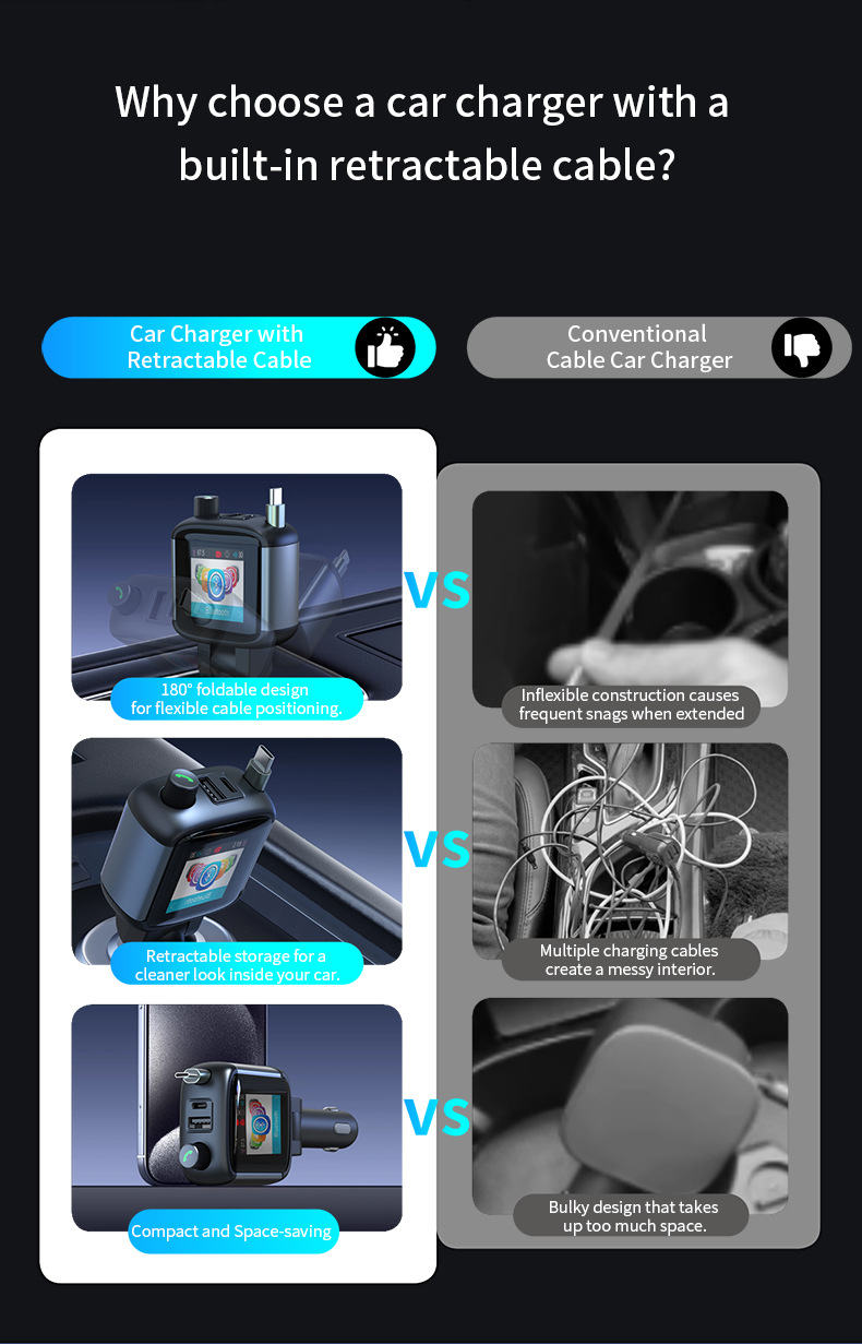 Car-mounted color display screen Bluetooth FM transmitter hands-free calling PD65W fast charging charger MP3 player