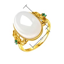 凯薇镀黄金开口白玉和田玉戒指 18K金镶嵌正品新疆和田玉戒彩宝指