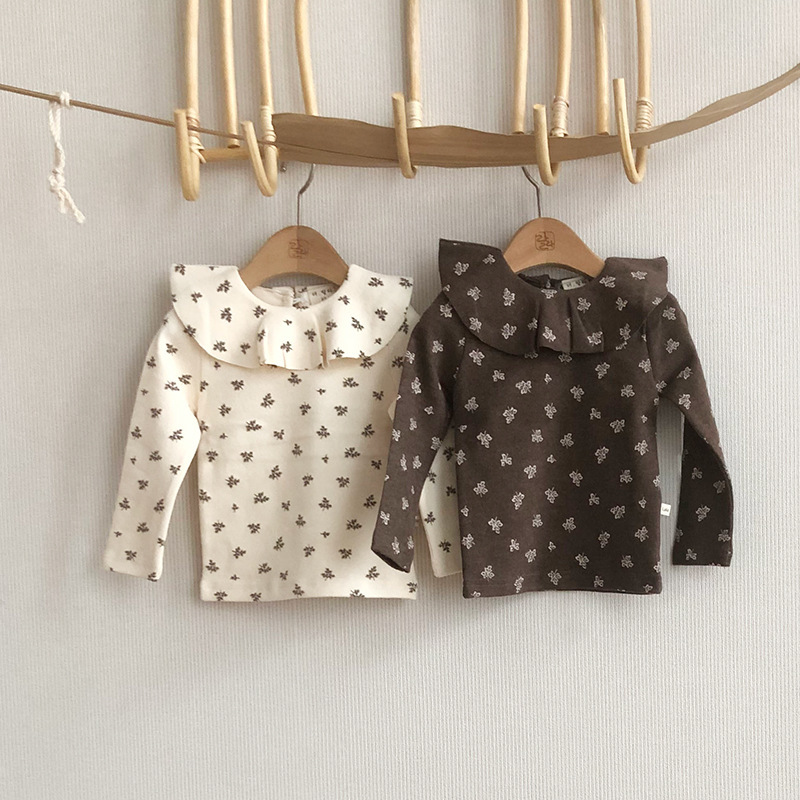 嬰童寶寶韓版春秋款荷葉領T恤長袖韓范公主洋氣打底衣翻領長袖