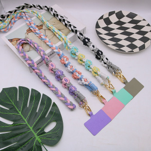 Hand-woven flower crossbody mobile phone rope artistic fresh keychain halter back anti-lost lanyard Holder