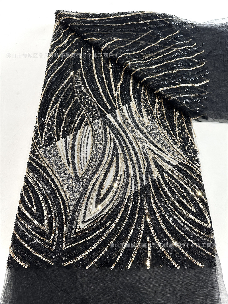Tejido bordado de sequilla alta tela de encaje de dos colores vestido de boda de moda vestido de cena tela de espectáculo image 9