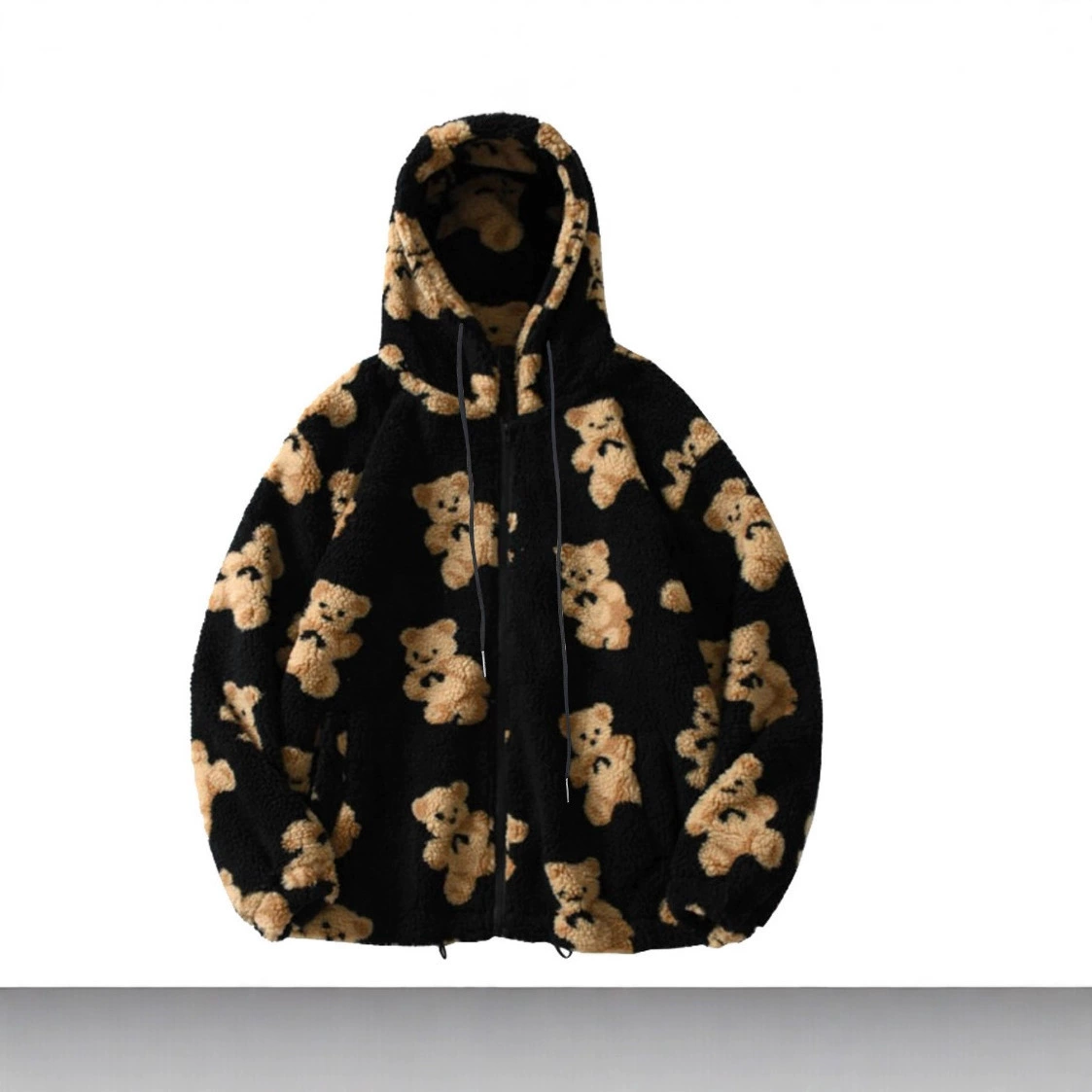 Осенне-зимний женский утолщенный Повседневный свитер с капюшоном, плюшевый свитер с мультяшным медведем на молнии и карманом, Женский в наличии