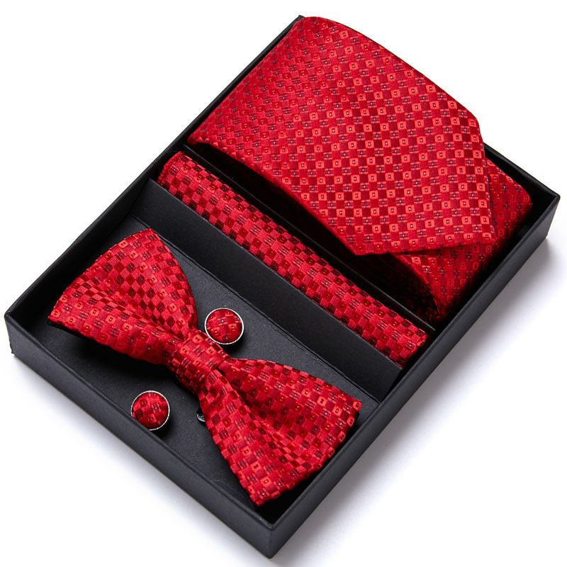 Men's Tie, Bow Tie, Cufflinks Gift Box Set, Red Jacquard Business Wedding Groom Formal Tie Set Men's Tie, Bow Tie, Cufflinks Gift Box Set, Red Jacquard Business Wedding Groom Formal Tie Set
