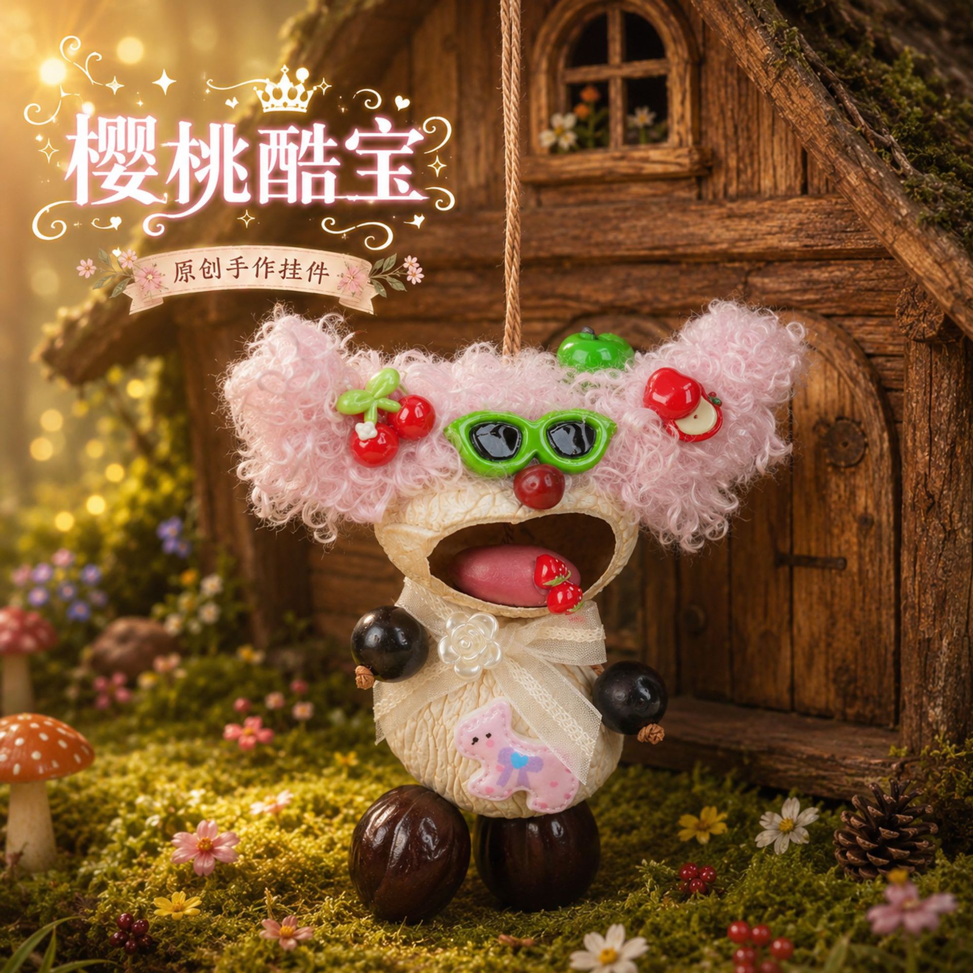 New Chinese-style fruit shell doll car hanging wind chime, fruit shell ornament, bag charm, Yunnan-style gift for women, handmade DIY
