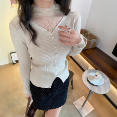 白色V领蕾丝打底衫女内搭2025早秋季新款高级感外穿毛衣针织上衣