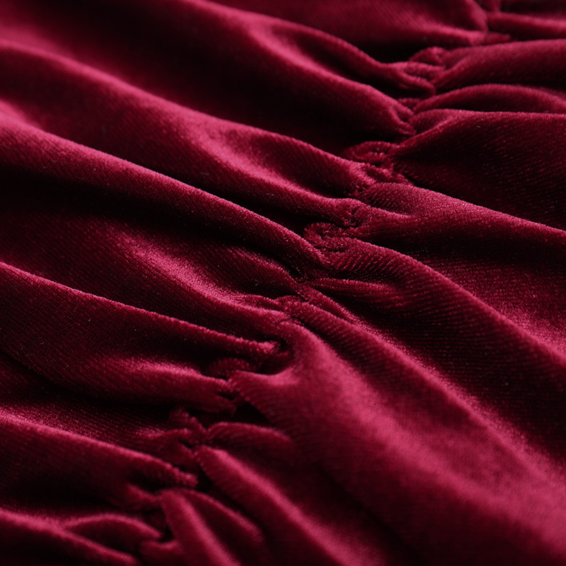 Autumn Socialite Sexy Velvet Pleated Fitted Waist Backless Sling Dress