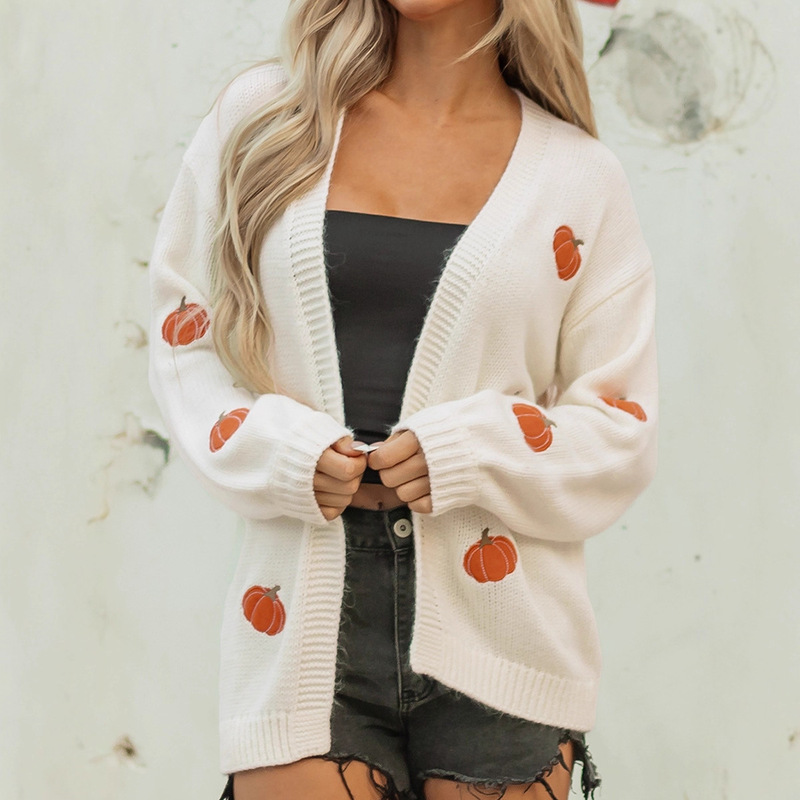 Independent Station Cross-Border Hot Selling Autumn and Winter New Long-Sleeved Knitwear for Women European and American Fashion Halloween Printed Cardigan for Women