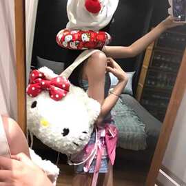 HelloKitty秋冬日系大号托特包毛绒包包女可爱kitty猫学生双肩c3