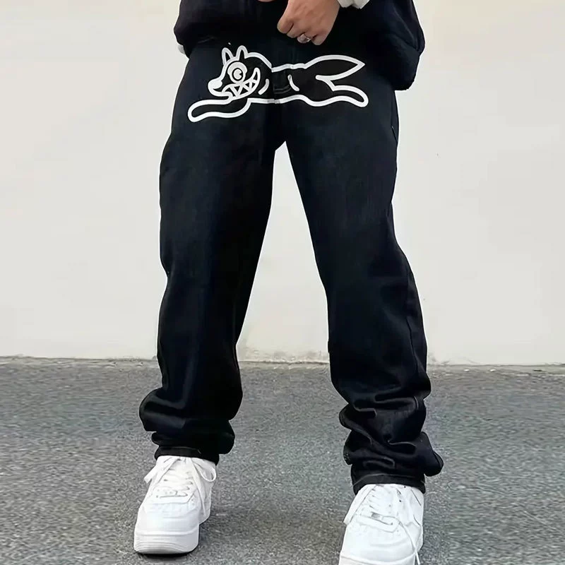 Джинсы в стиле хип-хоп с принтом летающих собак INS High Street Мужские осенне-зимние модные прямые свободные модные брюки в стиле хип-хоп