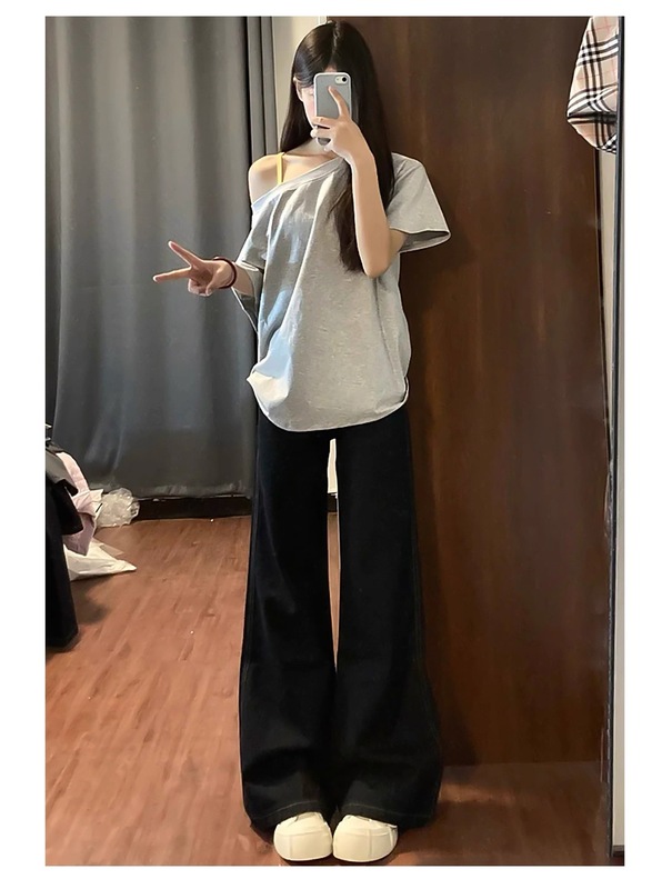 美式高腰牛仔裤女装秋季2025新款白色不贴腿宽松微喇小个子喇叭裤|undefined