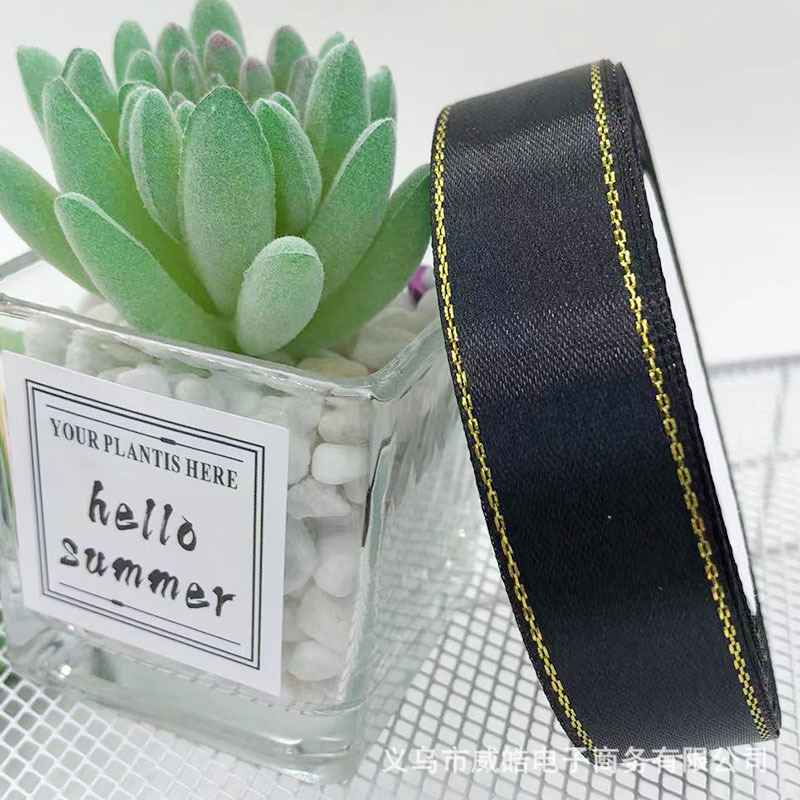 2,5 cm doble borde de oro cinta ramo de flores embalaje cinta caja de regalo arco decoración cinta floral