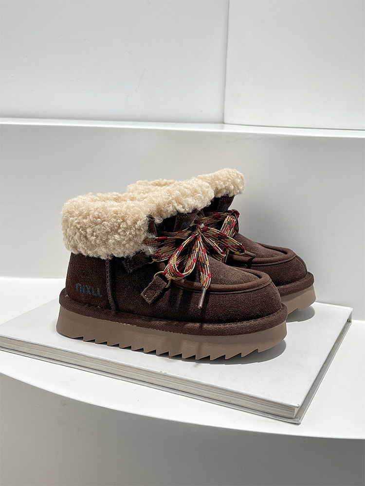 Girls Lamb Wool Snow Boots Winter Slip On Sneakers For Kids_voghion.com