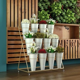 New in stock Shopping Mall Golden Large Flower Rack Artificial Flower Multi-layer Movable Wedding Display Rack Round Bucket Flower Rack
