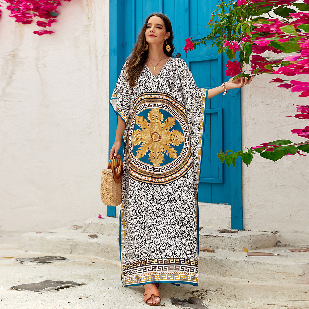 Transfronterizo europeo y americano posicionamiento impreso playa blusa suelta más tamaño vestido bikini ropa exterior traje de baño chaqueta 3899