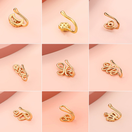 Cross-border hot-selling creative nose clip nose ornaments for men and women European and American copper inlaid zircon flower love nose ornaments without puncture