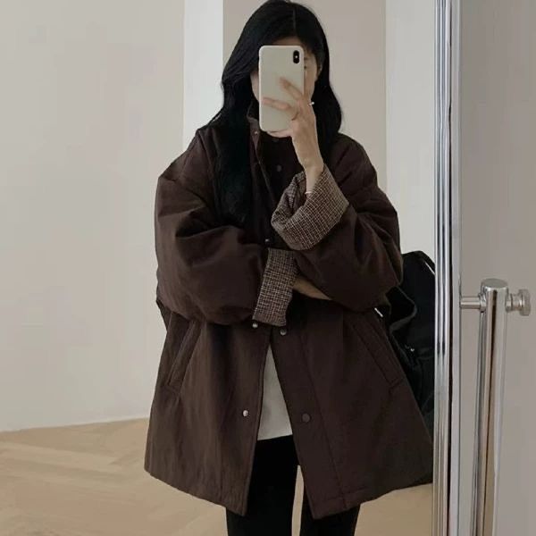 韩系复古轻薄棉服中长款夹棉外套女秋冬2025新款棉衣宽松巨好看