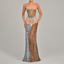 JFL1300外贸夏季性感女士吊带长裙欧美辣妹开叉抹胸雪纺连衣裙