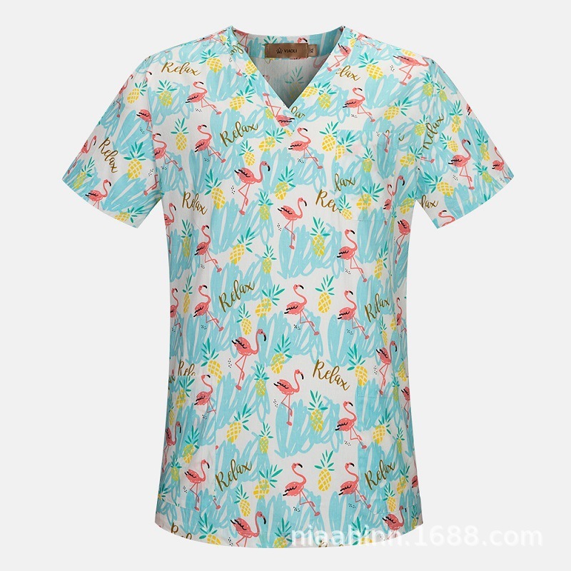 2025国境を越えたアマゾンの爆発的なアニメプリント看護師服女性vネック半袖tシャツ上着手術服の仕事|undefined