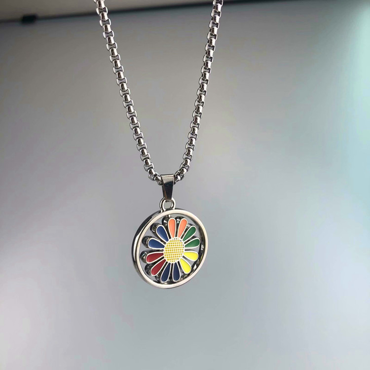 Hip Hop Long Necklace for Men's Titanium Seven Colored Flower NS Trendy Network Red Pendant Street Personality Bounce_voghion.com