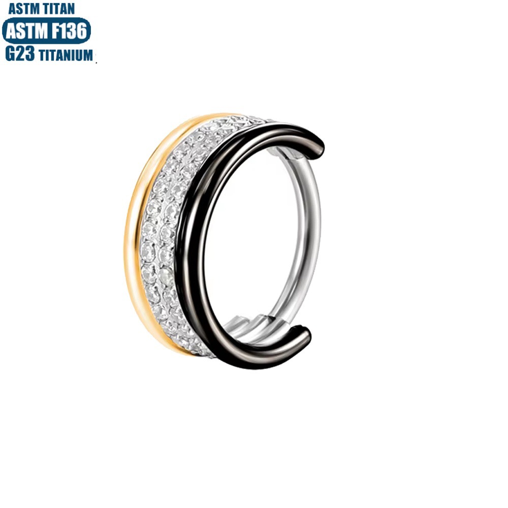 G23 Titanium Double Row Diamond Nose Ring Earring Seamless Hinge Septum Cartilage Jewelry detail image 9
