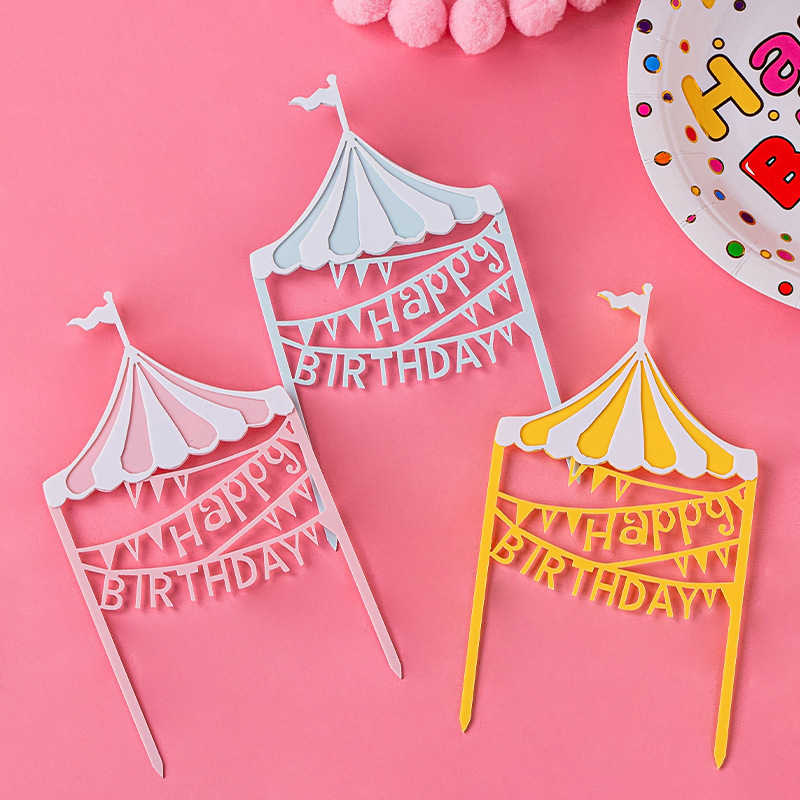 Acrylic Playground Shape Candy Color Castle Carousel HB Happy Birthday Cake Decoration Card Plug-in