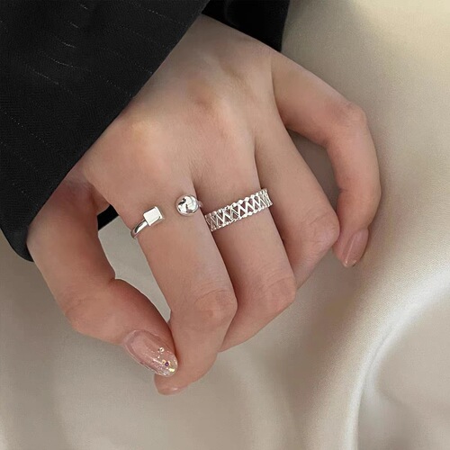 Ring ins cool style non-fading high-end niche jewelry woven mesh design personalized simple open ring