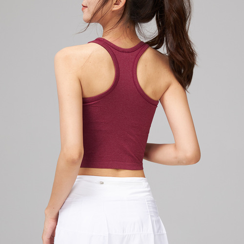 Lulu Sports Yoga Top E*b Base Layer Seamless Backless Workout Bra with Anti-Slip Tight Ribbed Short Underwear